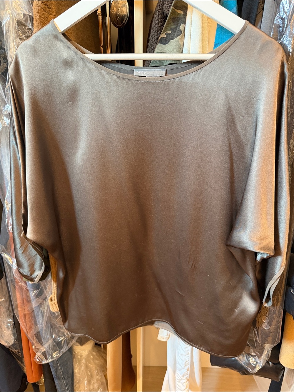 Vince Silk Coffee color Women’s Blouse - Classic Relaxed Fit